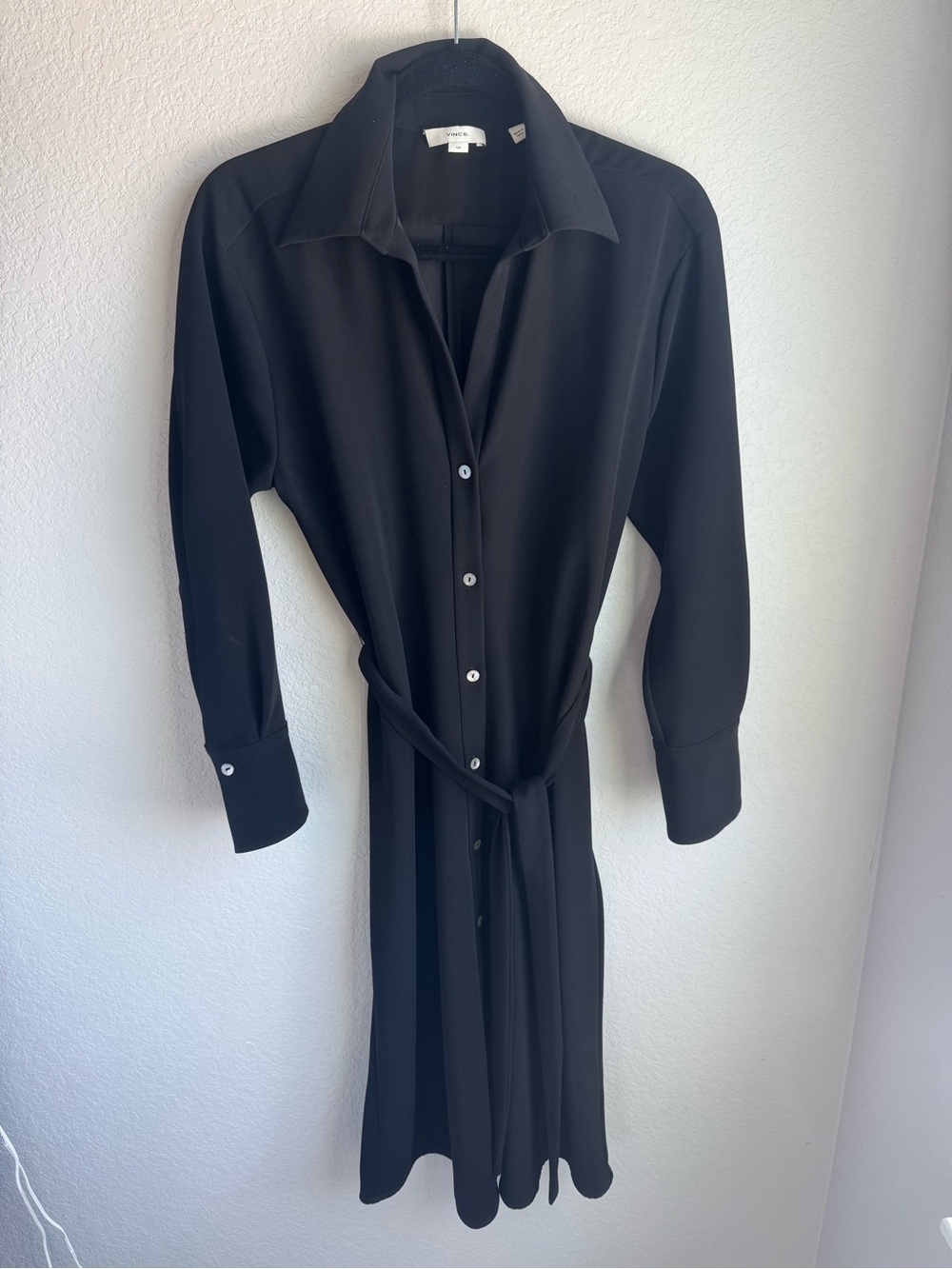 Vince Belted Black Long-Sleeve Button-Front Shirt Dress